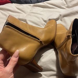 Leather square toe ankle booties